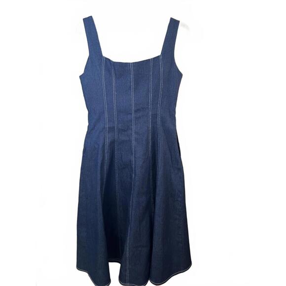 Petal and Pup Callum A Line Dark Denim Midi Dress Square Neck Pockets Size Large - Picture 8 of 8
